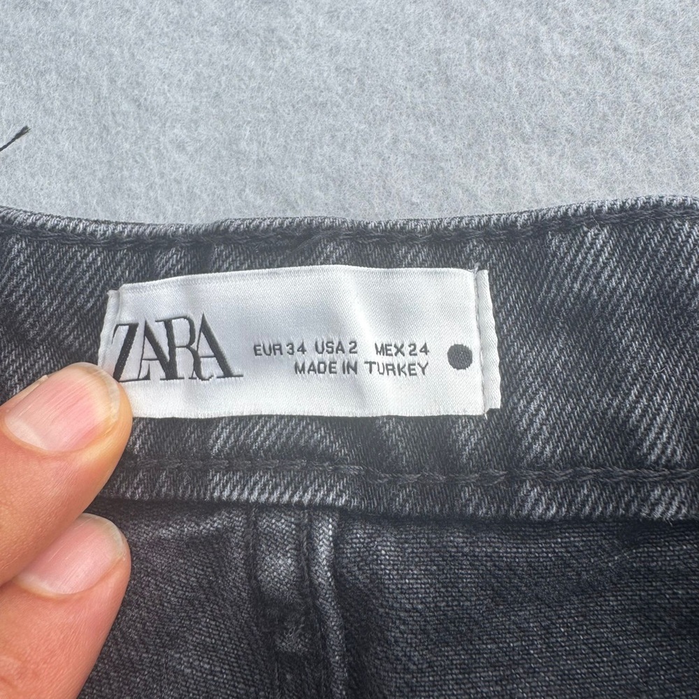 Zara High Waist Black Denim Shorts – Distressed Frayed Hem, Size 2 - Picture 5 of 7
